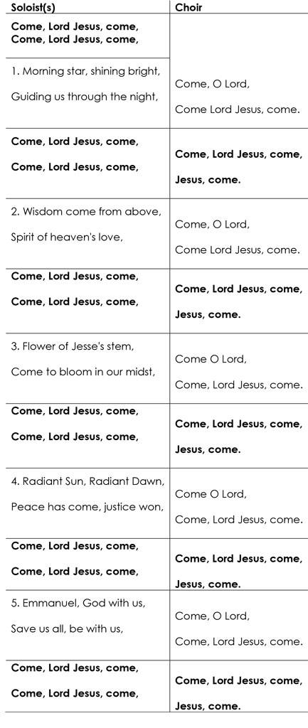 Lyrics for Come Lord Jesus